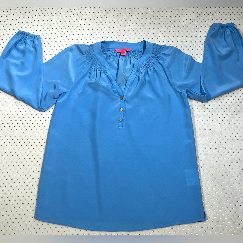 LILLY PULITZER Elsa Silk Top Caribbean Blue MSRP $178 - Picture 8 of 16